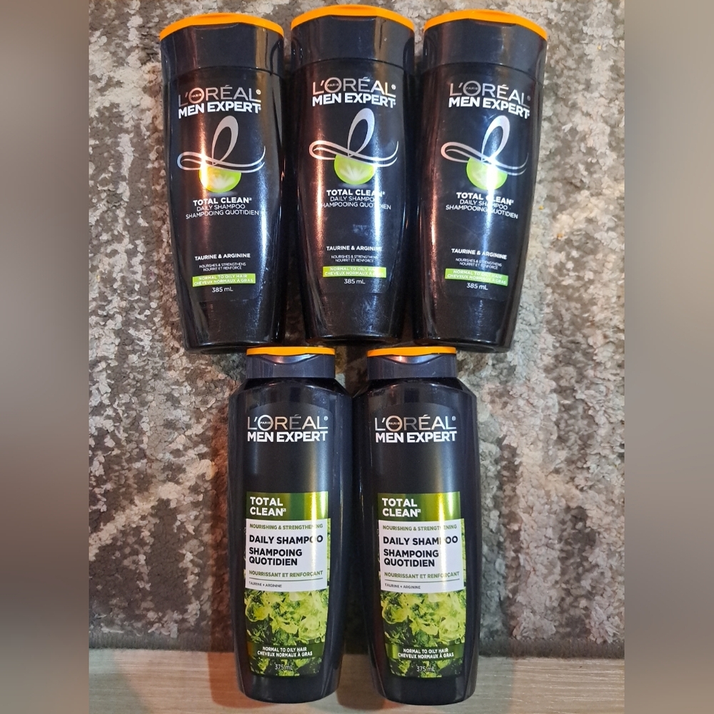 Lot Of 5 New L'Oreal Men Expert Total Clean Daily Shampoo. 375ml & 385ml